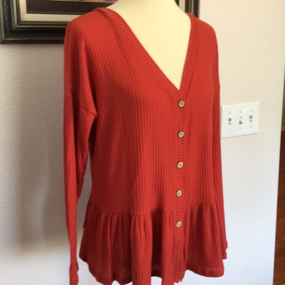 Ribbed Long Sleeve Button Front Sweater - Picture 3 of 6